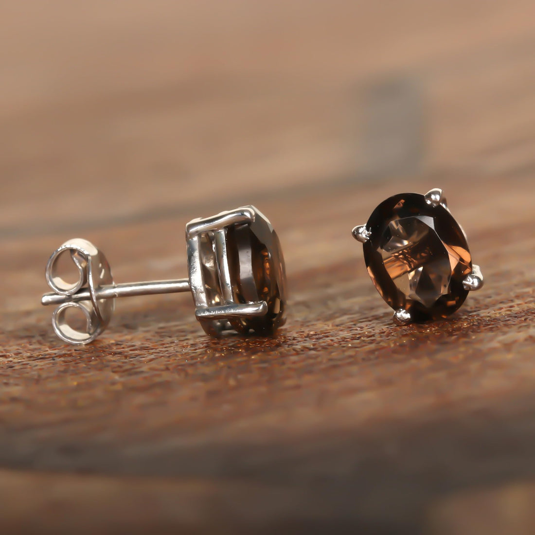 GEMHUB 925 Sterling Silver Gemstone Stud Earrings - Smoky Topaz 5.80 Ct