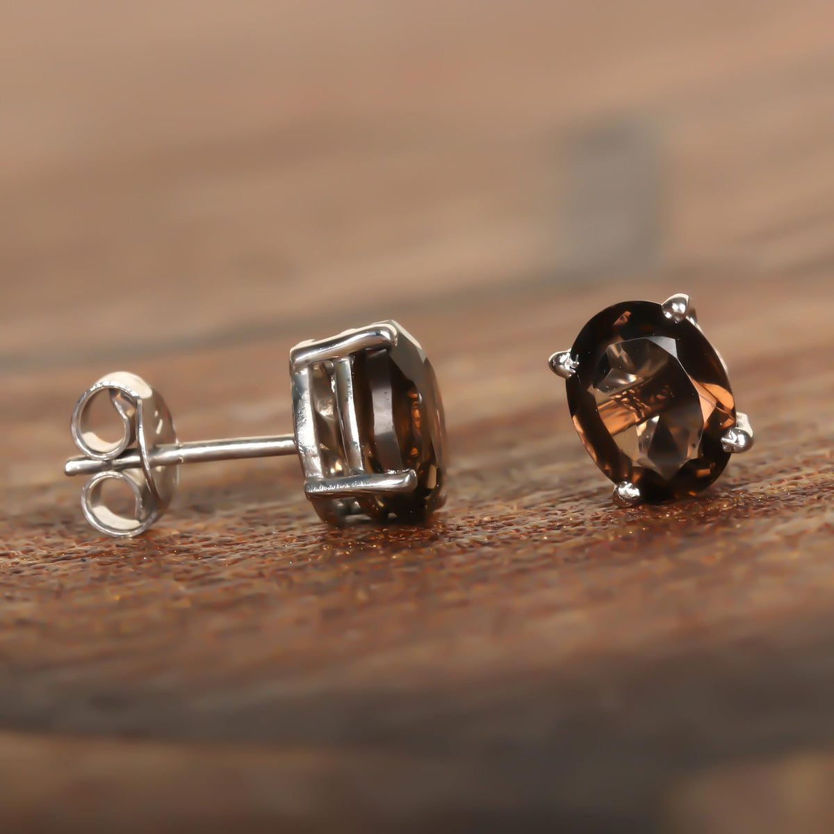 GEMHUB 925 Sterling Silver Gemstone Stud Earrings - Smoky Topaz 5.80 Ct
