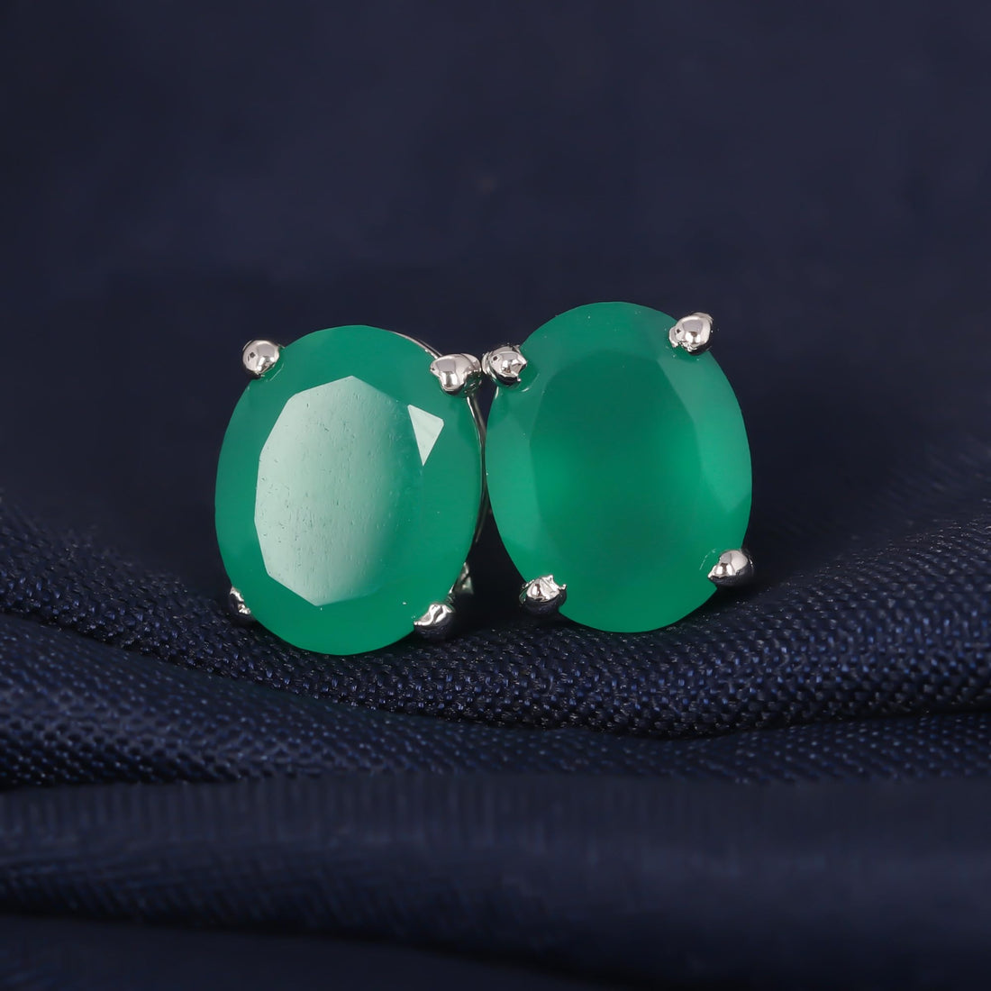 GEMHUB 925 Sterling Silver Gemstone Stud Earrings - Green Onyx 5.60 Ct