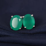 GEMHUB 925 Sterling Silver Gemstone Stud Earrings - Green Onyx 5.60 Ct