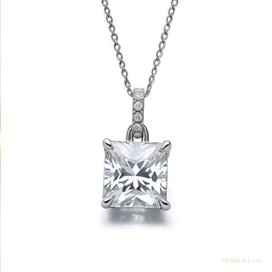 7.30 ct DEW F VS1 White Moissanite Pendant in Gold Vermeil – Birthday Gift for Wife – white background main image