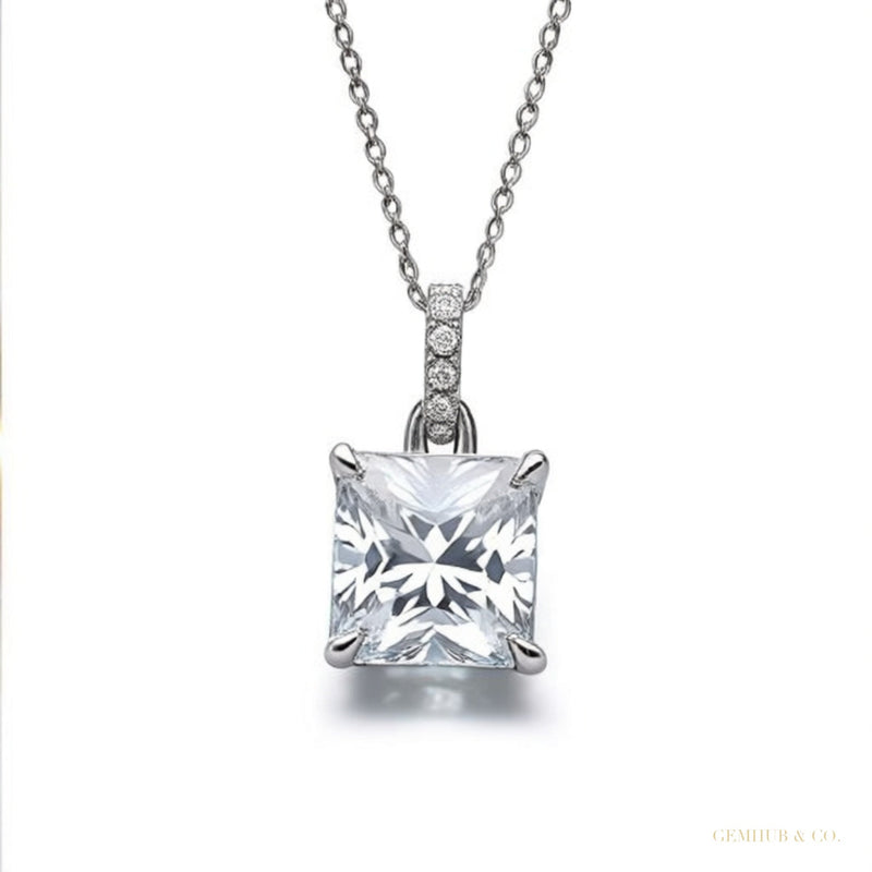7.30 ct DEW F VS1 White Moissanite Pendant in Gold Vermeil – Birthday Gift for Wife – white background main image