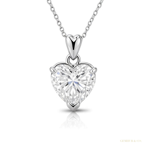 7.50 ct DEW Certified Heart Cut White Moissanite Solitaire Pendant in Gold Vermeil – white background main image