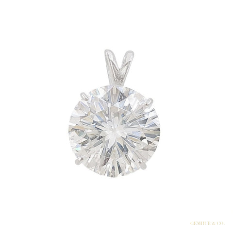 7.50 ct DEW White Round Cut Moissanite Solitaire Pendant In Vermeil 925 Silver – white background main image
