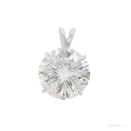 7.50 ct DEW White Round Cut Moissanite Solitaire Pendant In Vermeil 925 Silver – white background main image