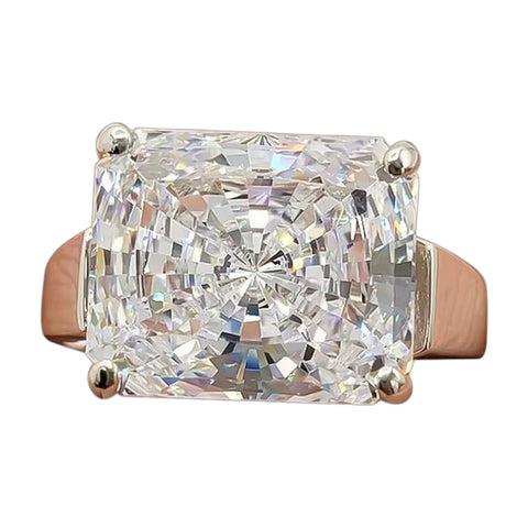 6.5 ct DEW White Moissanite Radiant Solitaire Ring - 18K Gold Vermeil on 925 Sterling Silver