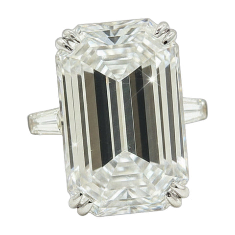 7.3 ct DEW White Moissanite Emerald Solitaire Ring - 18K Gold Vermeil on 925 Sterling Silver
