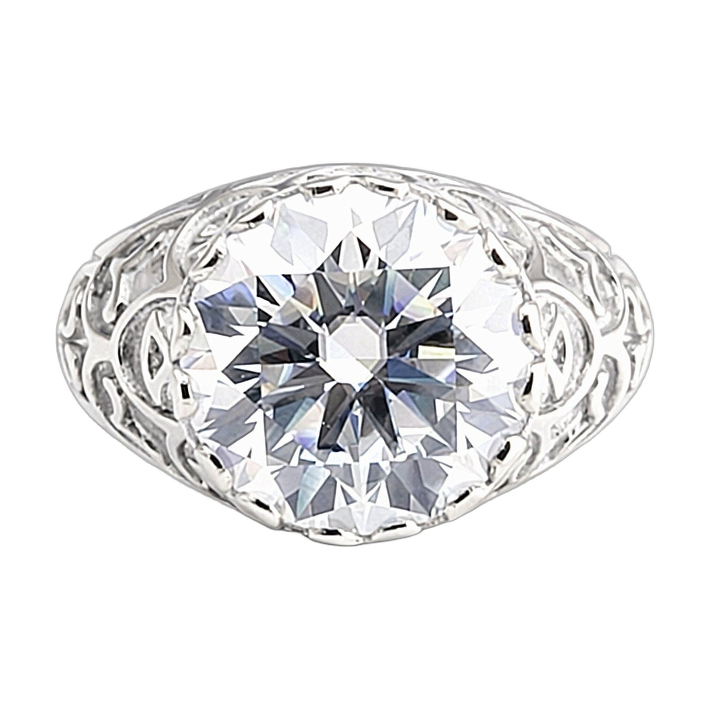 9.85 ct DEW White Moissanite Round Solitaire Ring - 18K Gold Vermeil on 925 Sterling Silver