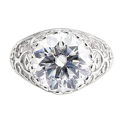 9.85 ct DEW White Moissanite Round Solitaire Ring - 18K Gold Vermeil on 925 Sterling Silver