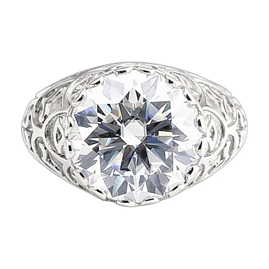 9.85 ct DEW White Moissanite Round Solitaire Ring - 18K Gold Vermeil on 925 Sterling Silver