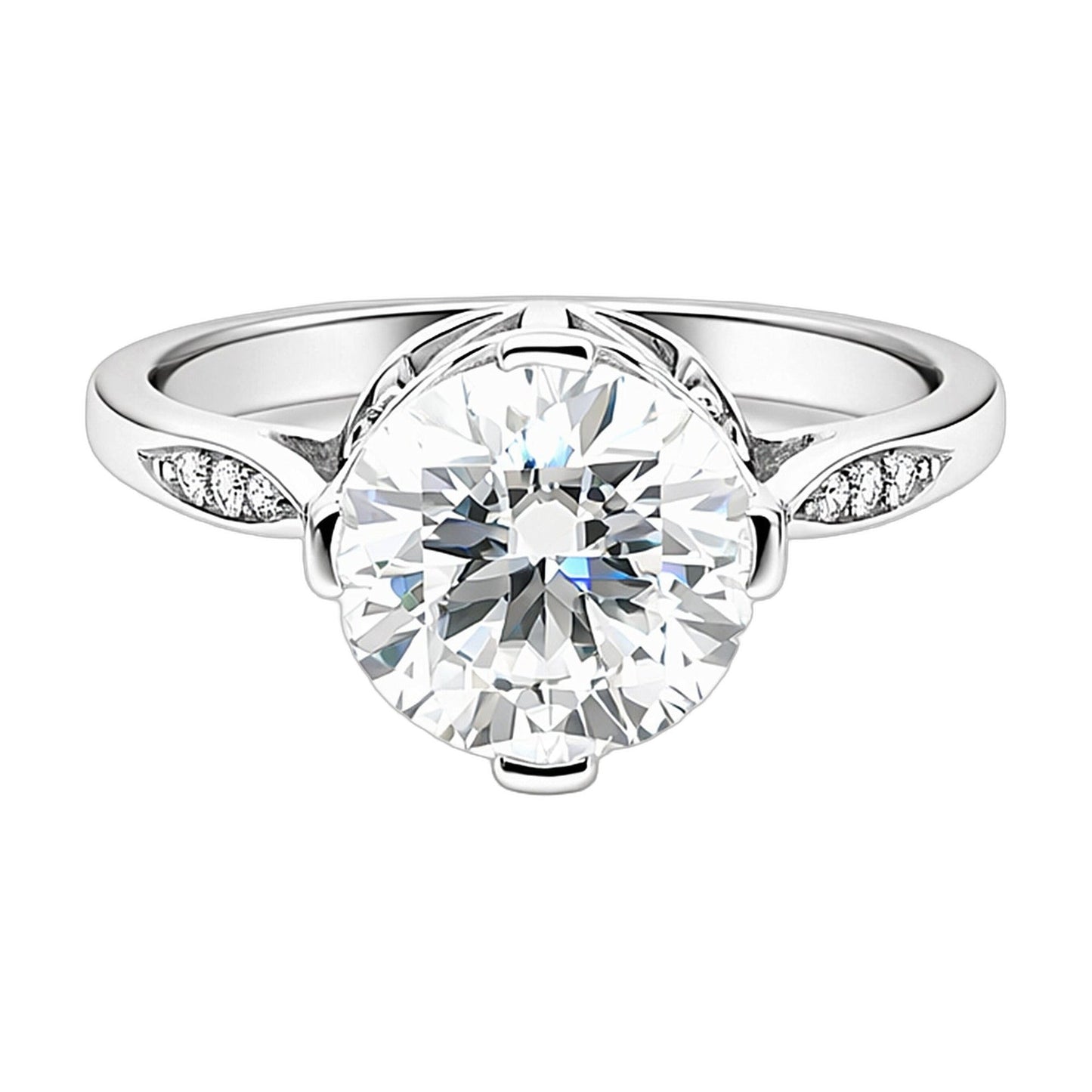 6.7 ct DEW White Moissanite Round Solitaire Ring - 18K Gold Vermeil on 925 Sterling Silver