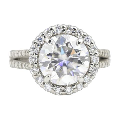 9.8 ct DEW White Moissanite Round Solitaire Ring - 18K Gold Vermeil on 925 Sterling Silver