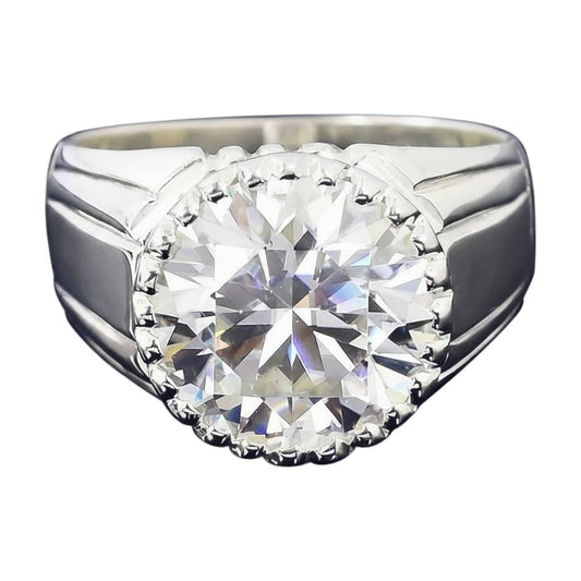 6.35 ct DEW White Moissanite Round Solitaire Ring - 18K Gold Vermeil on 925 Sterling Silver