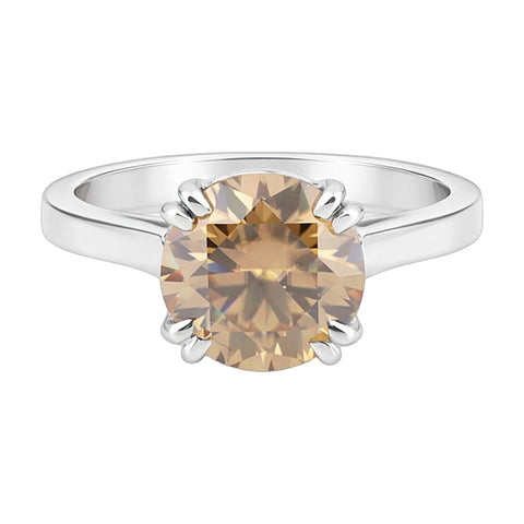3.45 ct DEW Champagne Moissanite Round Solitaire Ring - 18K Gold Vermeil on 925 Sterling Silver