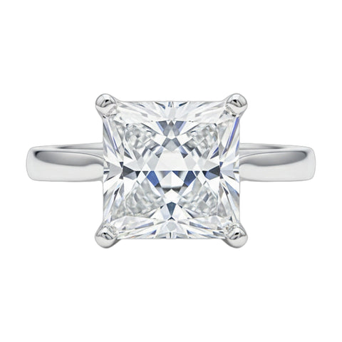 5.0 ct DEW White Moissanite Princess Solitaire Ring - 18K Gold Vermeil on 925 Sterling Silver