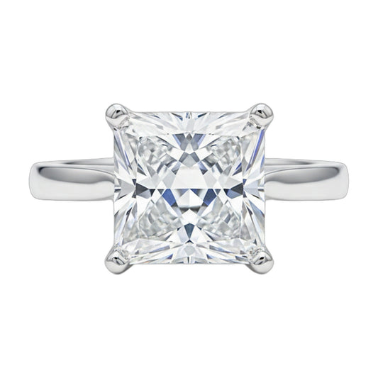 5.0 ct DEW White Moissanite Princess Solitaire Ring - 18K Gold Vermeil on 925 Sterling Silver