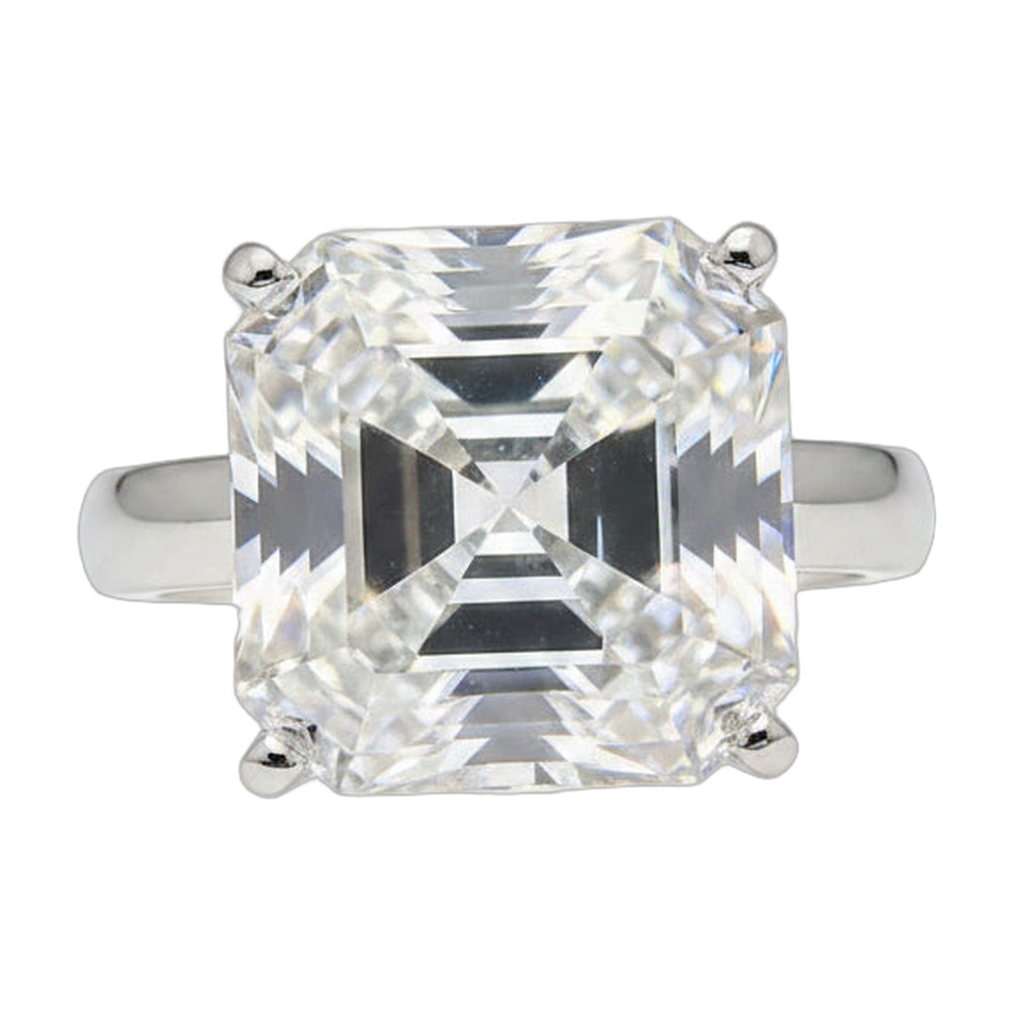 16.1 ct DEW White Moissanite Asscher Solitaire Ring - 18K Gold Vermeil on 925 Sterling Silver