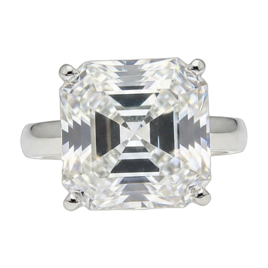 16.1 ct DEW White Moissanite Asscher Solitaire Ring - 18K Gold Vermeil on 925 Sterling Silver