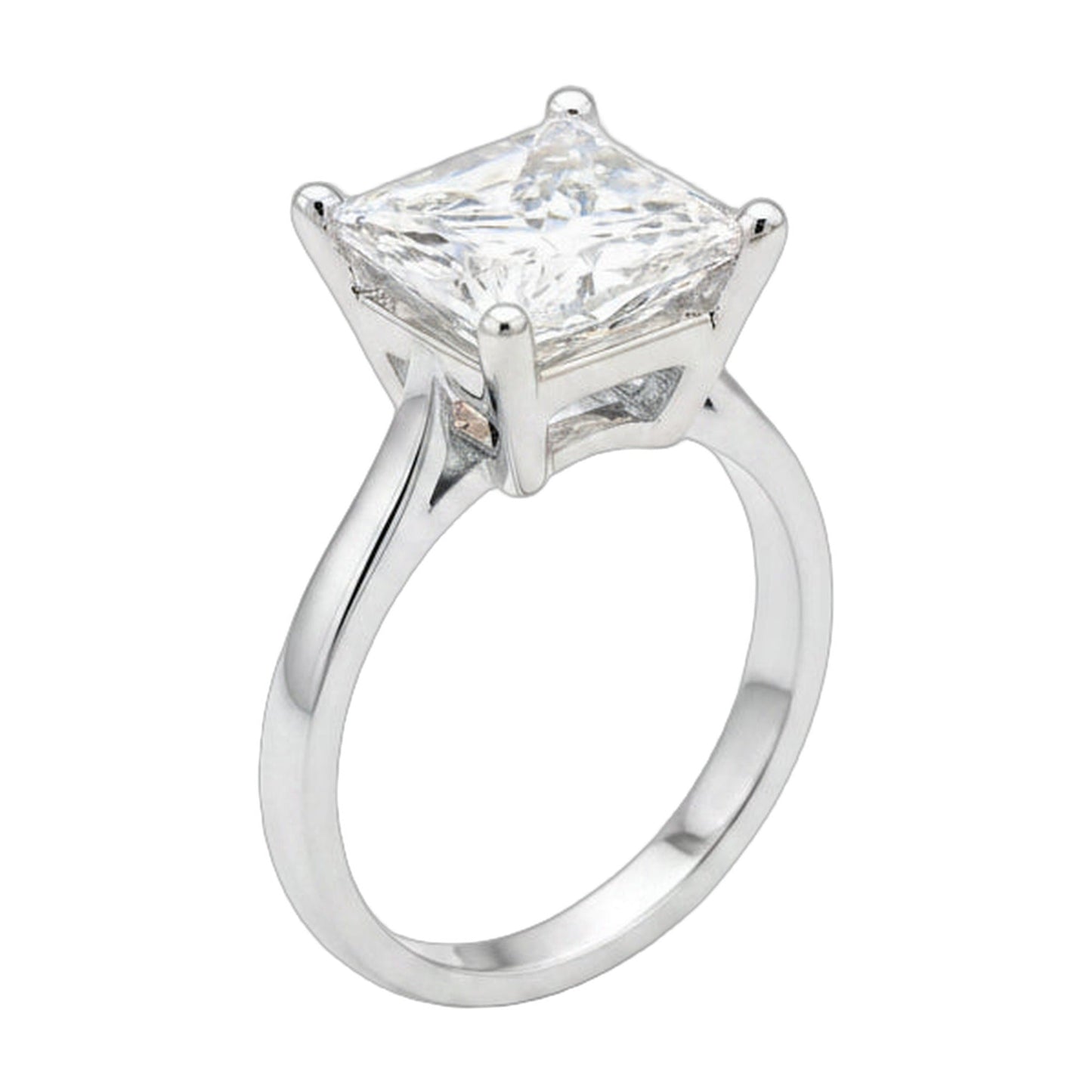 4.15 ct DEW White Moissanite Princess Solitaire Ring - 18K Gold Vermeil on 925 Sterling Silver