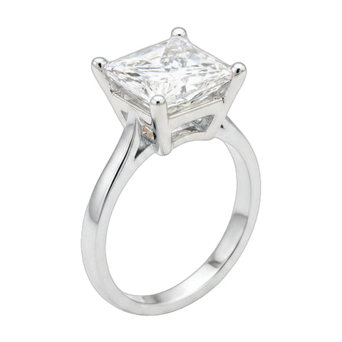 4.15 ct DEW White Moissanite Princess Solitaire Ring - 18K Gold Vermeil on 925 Sterling Silver