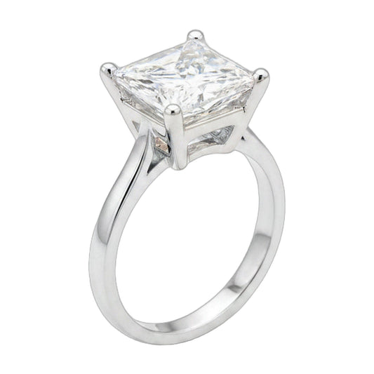 4.15 ct DEW White Moissanite Princess Solitaire Ring - 18K Gold Vermeil on 925 Sterling Silver