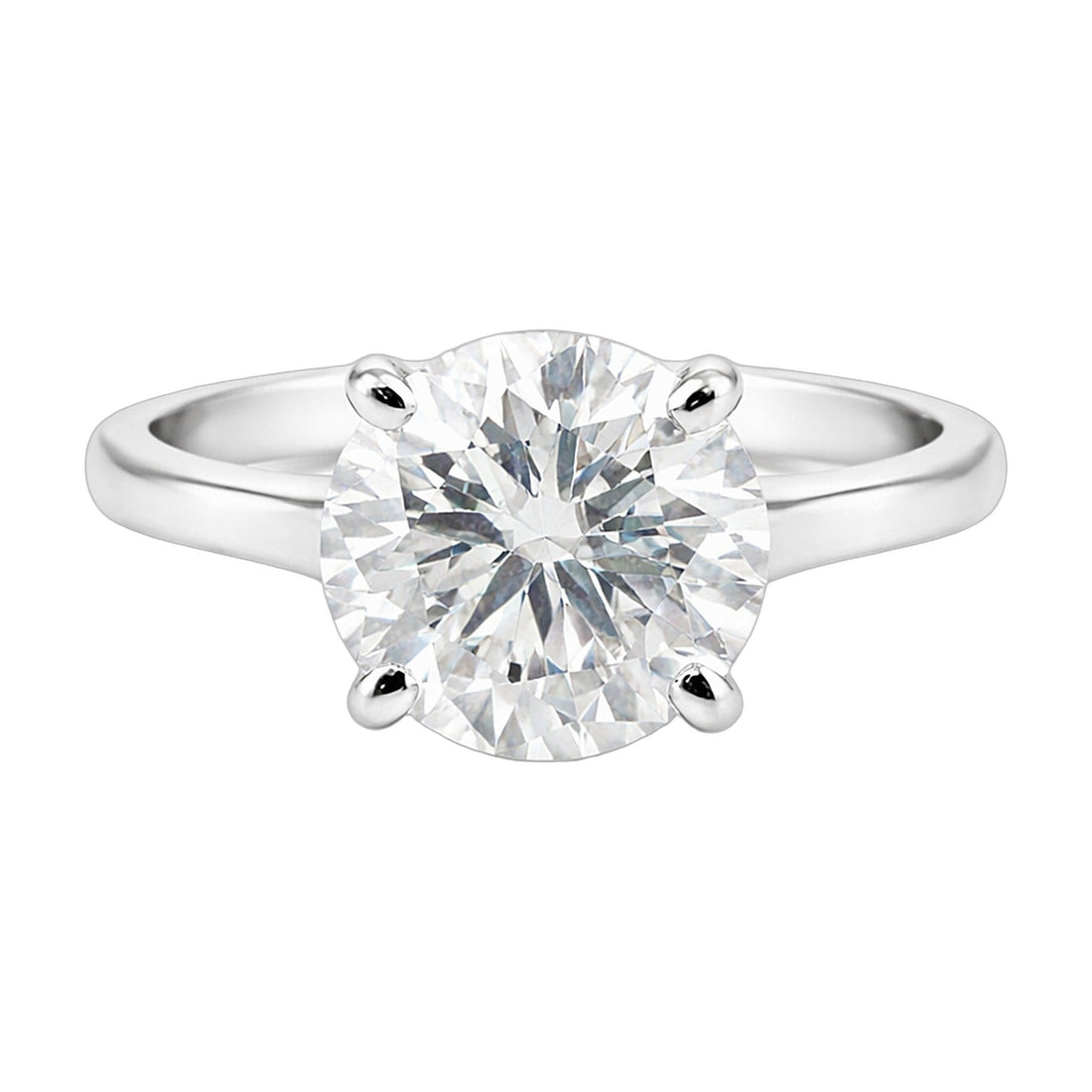 4.0 ct DEW White Moissanite Round Solitaire Ring - 18K Gold Vermeil on 925 Sterling Silver