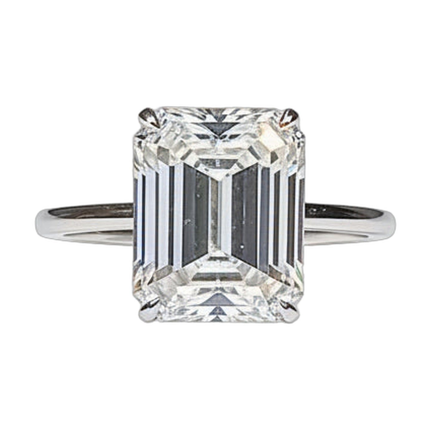 4.15 ct DEW White Moissanite Emerald Solitaire Ring - 18K Gold Vermeil on 925 Sterling Silver
