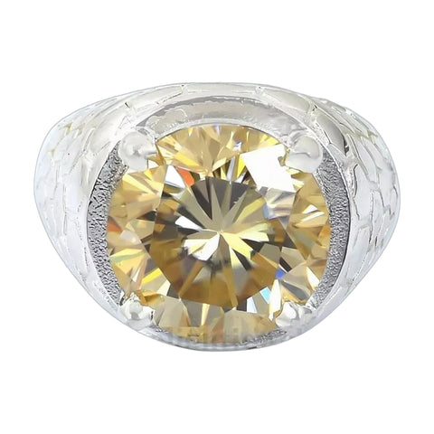 7.1 ct DEW Champagne Moissanite Round Solitaire Ring - 18K Gold Vermeil on 925 Sterling Silver