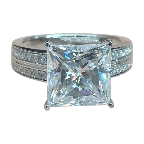 4.9 ct DEW White Moissanite Princess Solitaire Ring - 18K Gold Vermeil on 925 Sterling Silver