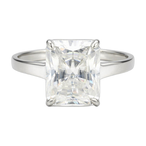 19.2 ct DEW White Moissanite Emerald Solitaire Ring - 18K Gold Vermeil on 925 Sterling Silver