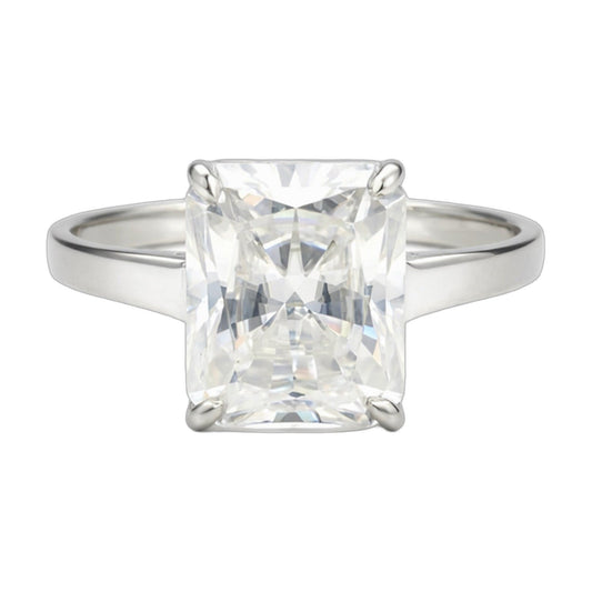 19.2 ct DEW White Moissanite Emerald Solitaire Ring - 18K Gold Vermeil on 925 Sterling Silver