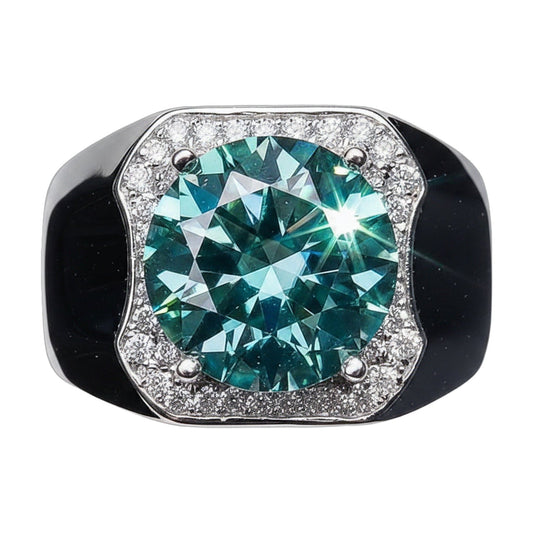 5.8 ct DEW Blue Moissanite Round Solitaire Ring - 18K Gold Vermeil on 925 Sterling Silver