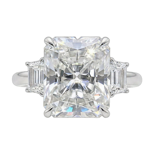 5.7 ct DEW White Moissanite Radiant Solitaire Ring - 18K Gold Vermeil on 925 Sterling Silver