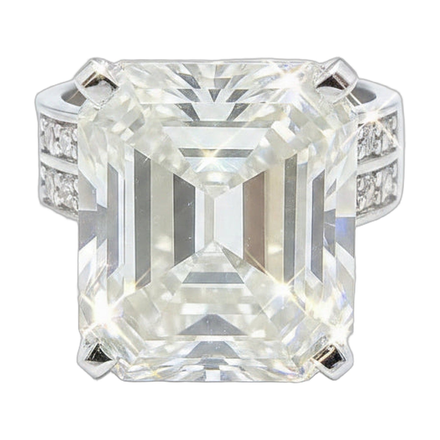 12.65 ct DEW White Moissanite Emerald Solitaire Ring - 18K Gold Vermeil on 925 Sterling Silver