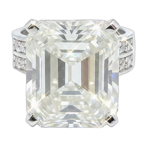 12.65 ct DEW White Moissanite Emerald Solitaire Ring - 18K Gold Vermeil on 925 Sterling Silver
