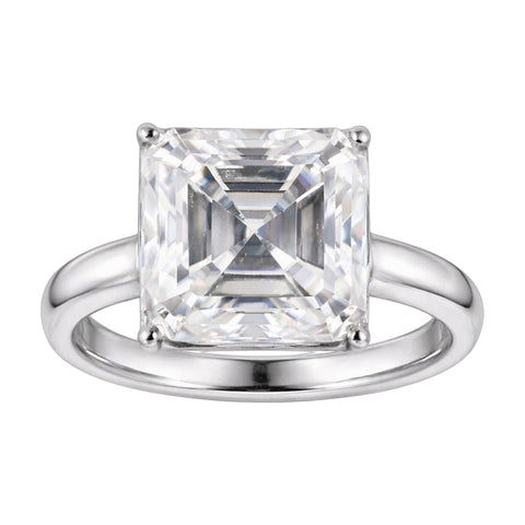 16.1 ct DEW White Moissanite Radiant Solitaire Ring - 18K Gold Vermeil on 925 Sterling Silver