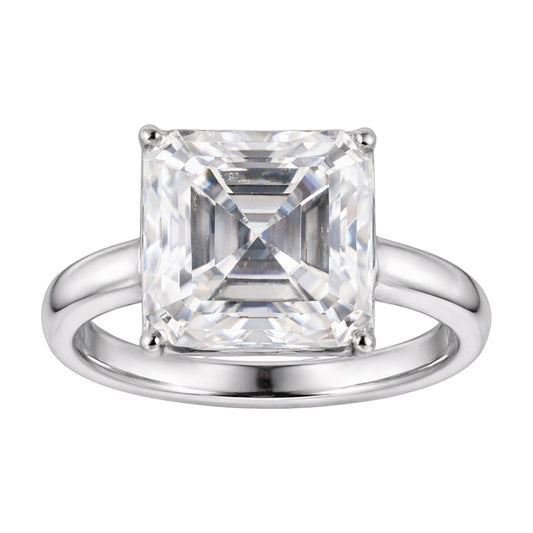 16.1 ct DEW White Moissanite Radiant Solitaire Ring - 18K Gold Vermeil on 925 Sterling Silver