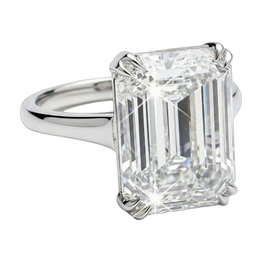 22.6 ct DEW White Moissanite Emerald Solitaire Ring - 18K Gold Vermeil on 925 Sterling Silver