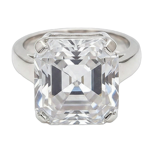 8.3 ct DEW White Moissanite Radiant Solitaire Ring - 18K Gold Vermeil on 925 Sterling Silver