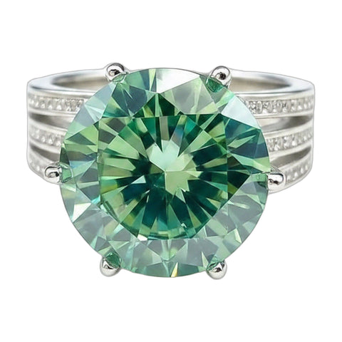 10.5 ct DEW Blue Moissanite Round Solitaire Ring - 18K Gold Vermeil on 925 Sterling Silver