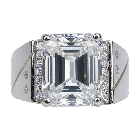 5.3 ct DEW White Moissanite Emerald Solitaire Ring - 18K Gold Vermeil on 925 Sterling Silver