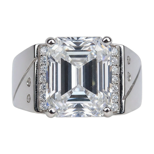 5.3 ct DEW White Moissanite Emerald Solitaire Ring - 18K Gold Vermeil on 925 Sterling Silver