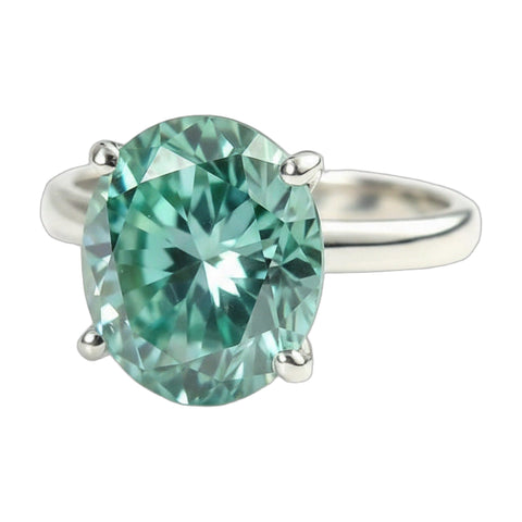 4.8 ct DEW Blue Moissanite Oval Solitaire Ring - 18K Gold Vermeil on 925 Sterling Silver