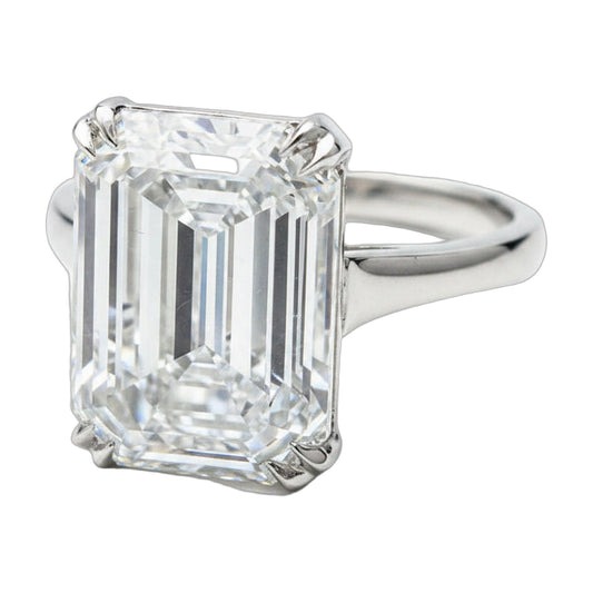 6.7 ct DEW White Moissanite Emerald Solitaire Ring - 18K Gold Vermeil on 925 Sterling Silver