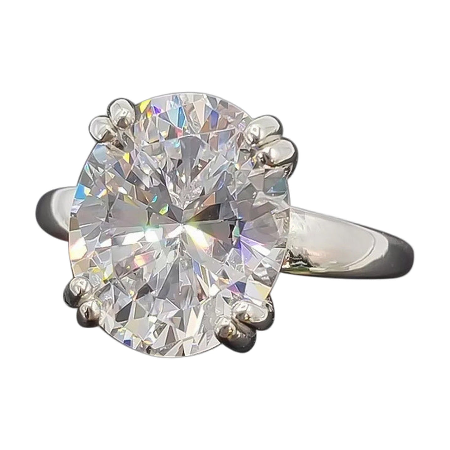 21.0 ct DEW White Moissanite Oval Solitaire Ring - 18K Gold Vermeil on 925 Sterling Silver
