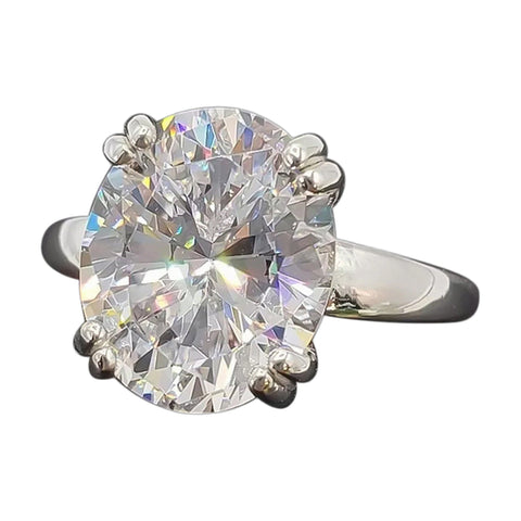 21.0 ct DEW White Moissanite Oval Solitaire Ring - 18K Gold Vermeil on 925 Sterling Silver