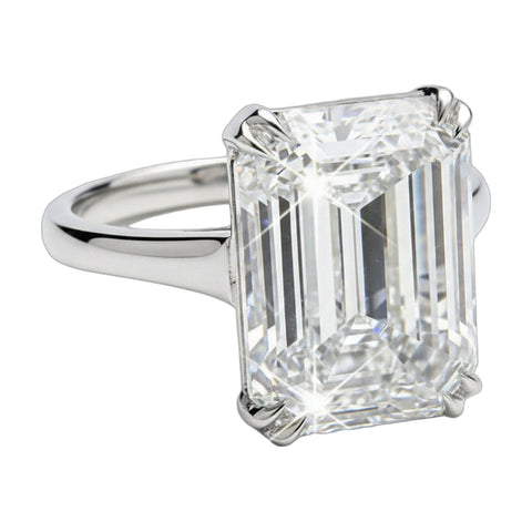 10.0 ct DEW White Moissanite Emerald Solitaire Ring - 18K Gold Vermeil on 925 Sterling Silver