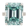 18.6 ct DEW Blue Moissanite Emerald Solitaire Ring - 18K Gold Vermeil on 925 Sterling Silver