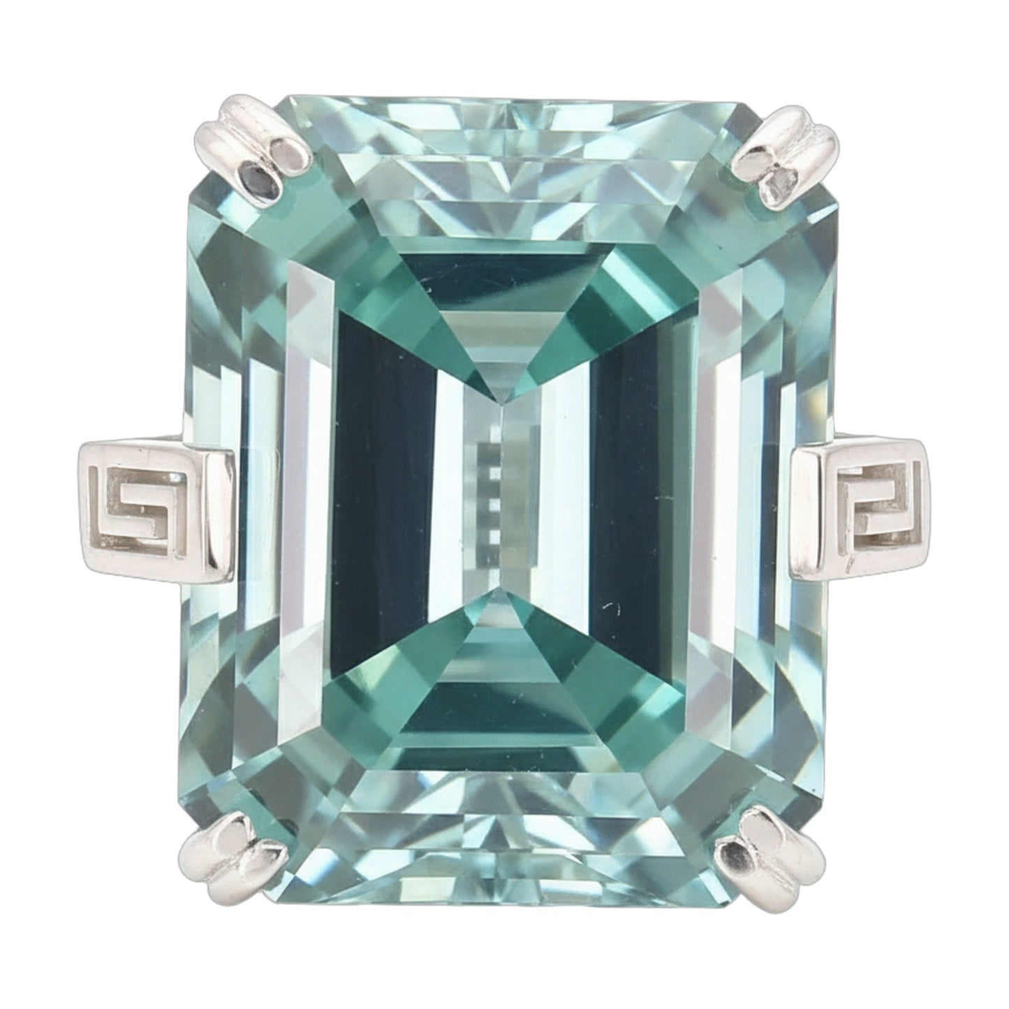 18.6 ct DEW Blue Moissanite Emerald Solitaire Ring - 18K Gold Vermeil on 925 Sterling Silver