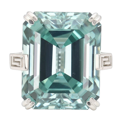 18.6 ct DEW Blue Moissanite Emerald Solitaire Ring - 18K Gold Vermeil on 925 Sterling Silver